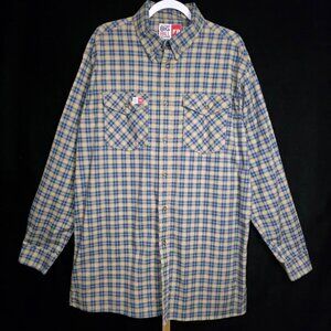 Big Bill Flame-Resistant Button-Down Shirt in Blue and Khaki Plaid XLT
